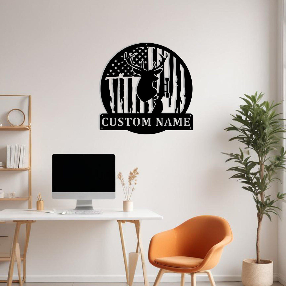 Custom Us Flag Deer Hunting Metal Sign Wall Art With Led Light Personalized Deer Hunter Name Sign Decoration For Room Hunting Led Wall Decor