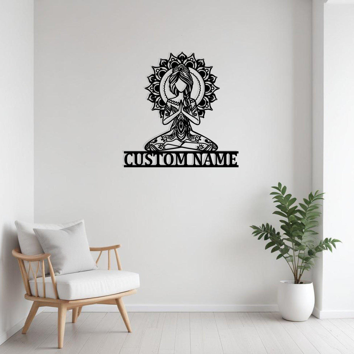 Custom Yoga Girl Mandala Metal Sign Wall Art With Led Light Personalized Yoga Girl Name Sign Decoration For Room Yoga Metal Led Wall Decor