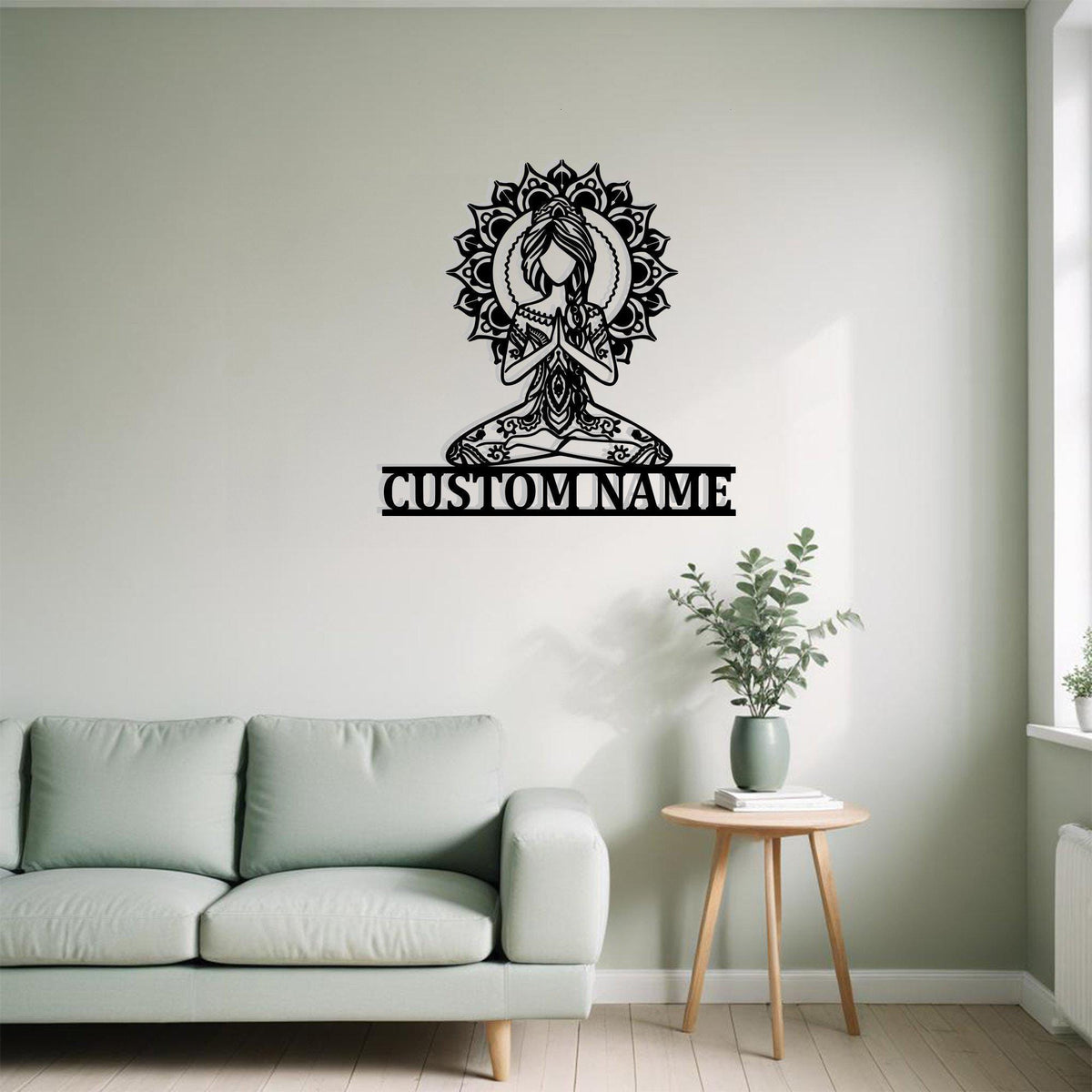 Custom Yoga Girl Mandala Metal Sign Wall Art With Led Light Personalized Yoga Girl Name Sign Decoration For Room Yoga Metal Led Wall Decor