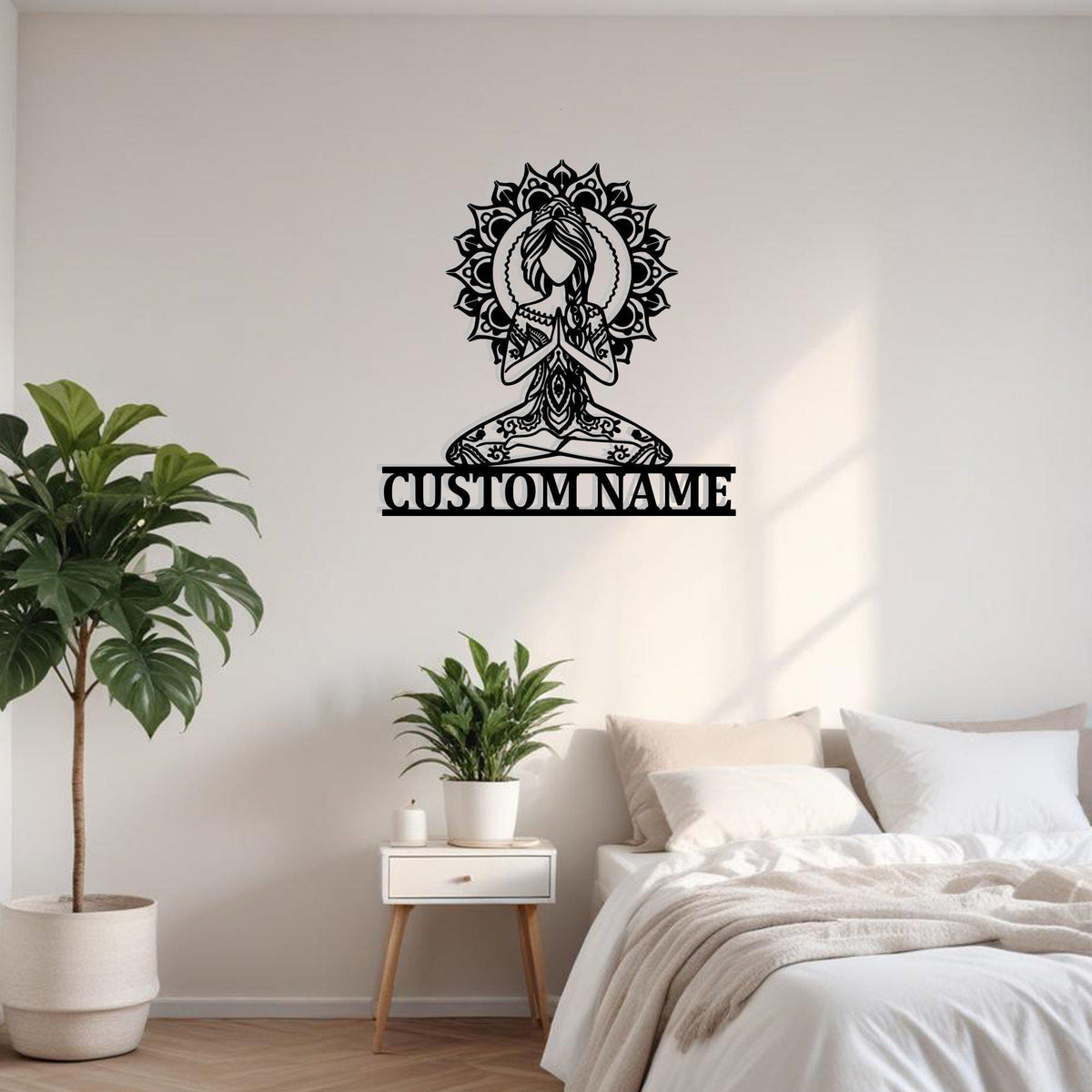 Custom Yoga Girl Mandala Metal Sign Wall Art With Led Light Personalized Yoga Girl Name Sign Decoration For Room Yoga Metal Led Wall Decor