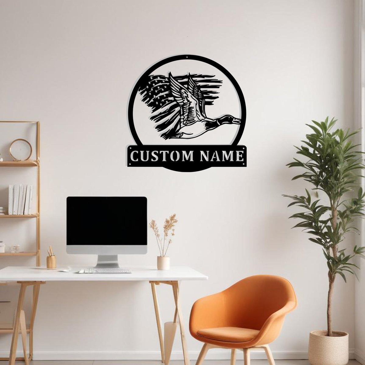 Custom Us Flag Duck Metal Sign Wall Art With Led Light Personalized Duck Hunter Name Sign Decoration For Room Hunting Metal Led Wall Decor