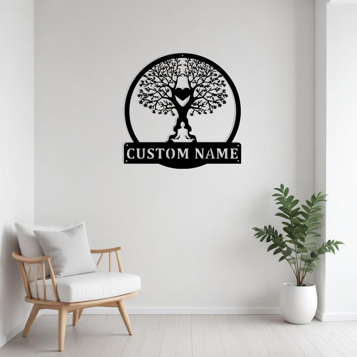 Custom Tree Namaste Heart Metal Sign Wall Art With Led Light Personalized Tree Namaste Name Sign Decoration For Room Yoga Metal Led Wall Decor