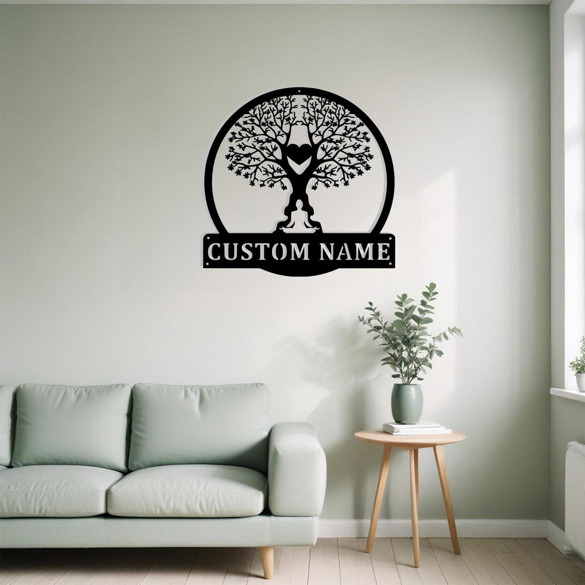 Custom Tree Namaste Heart Metal Sign Wall Art With Led Light Personalized Tree Namaste Name Sign Decoration For Room Yoga Metal Led Wall Decor