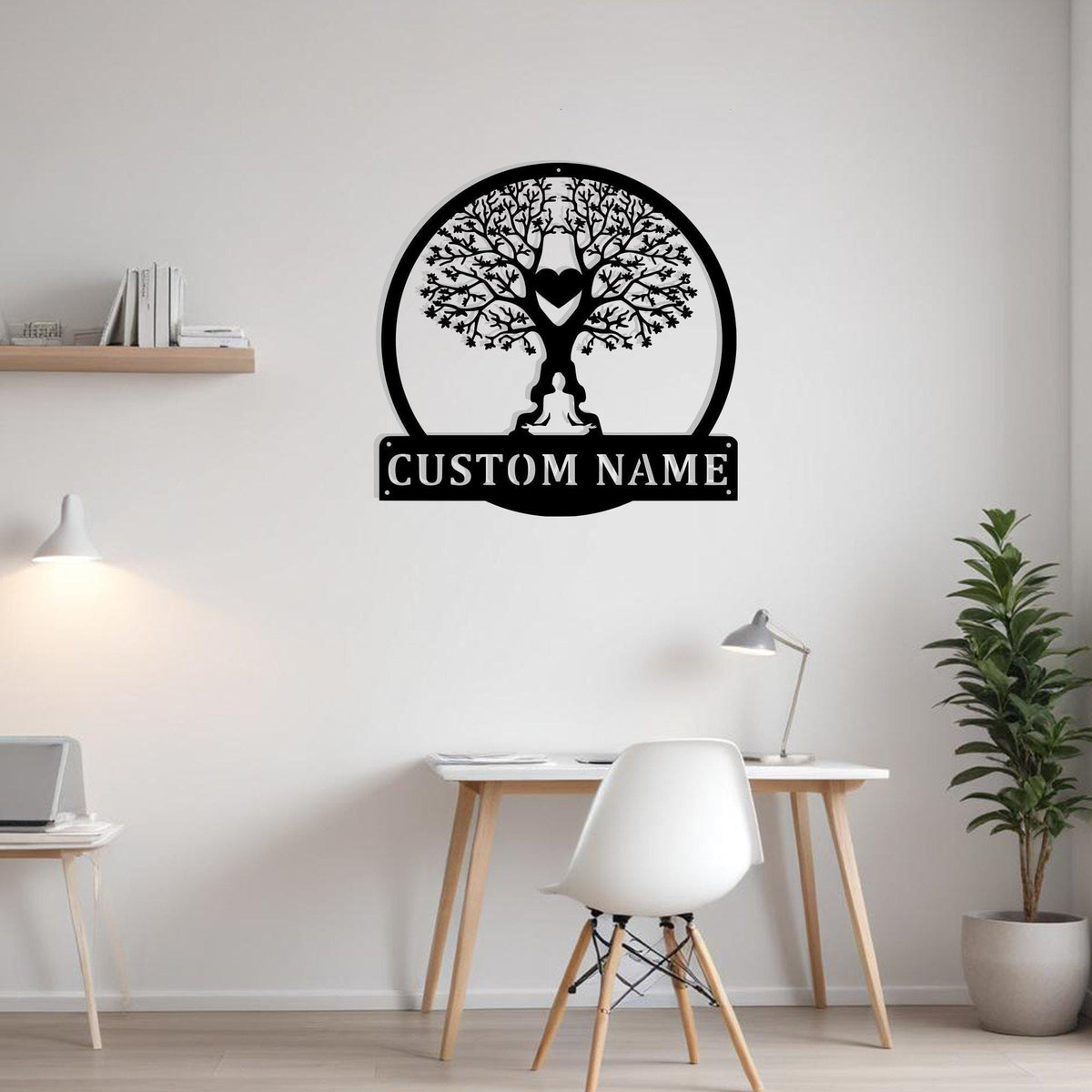 Custom Tree Namaste Heart Metal Sign Wall Art With Led Light Personalized Tree Namaste Name Sign Decoration For Room Yoga Metal Led Wall Decor