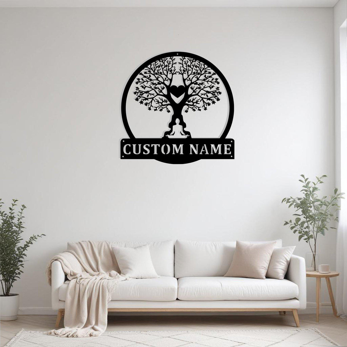 Custom Tree Namaste Heart Metal Sign Wall Art With Led Light Personalized Tree Namaste Name Sign Decoration For Room Yoga Metal Led Wall Decor