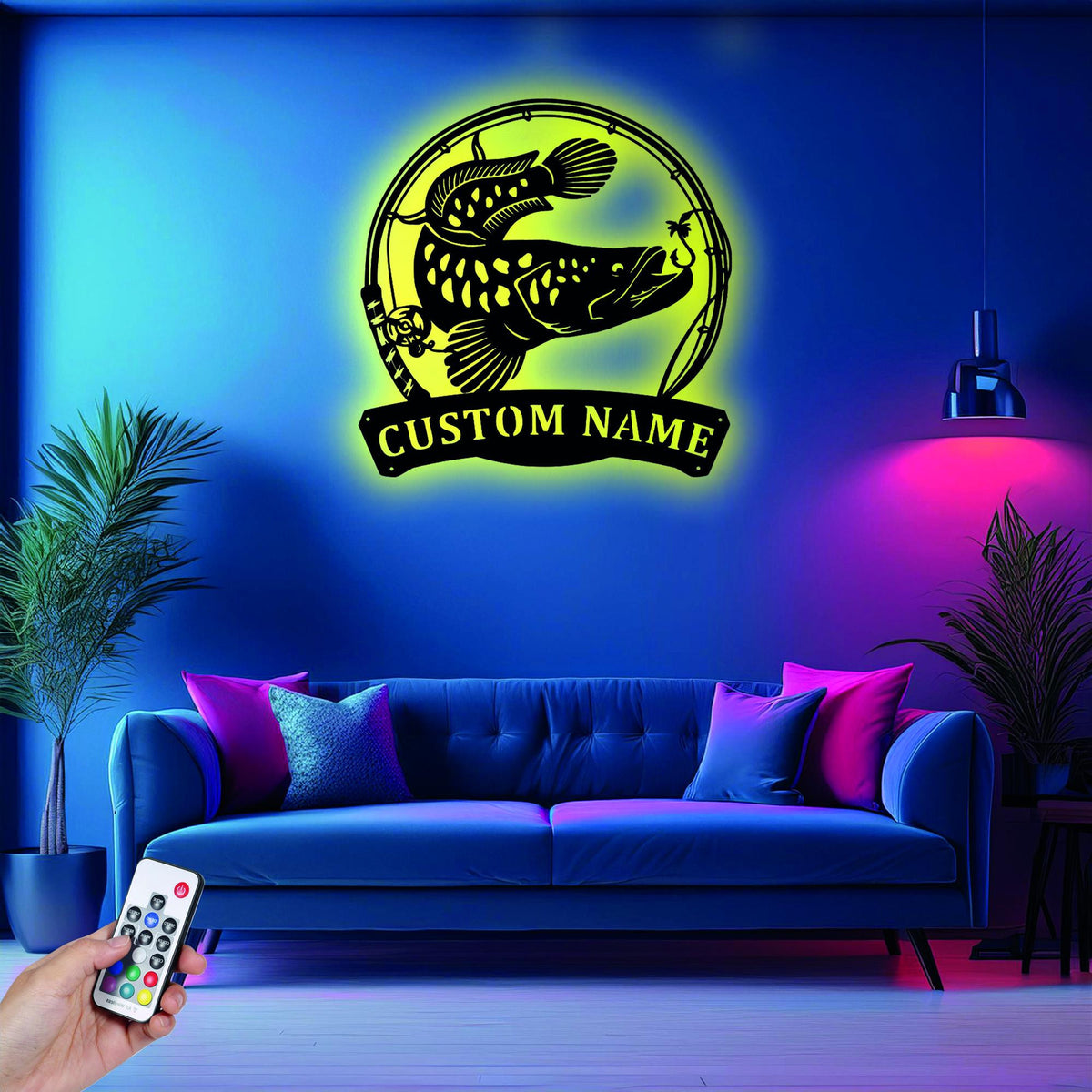 Custom Snakehead Fish Metal Sign Wall Art With Led Light Personalized Snakehead Fish Name Sign Decoration For Room Fishing Metal Led Wall Decor