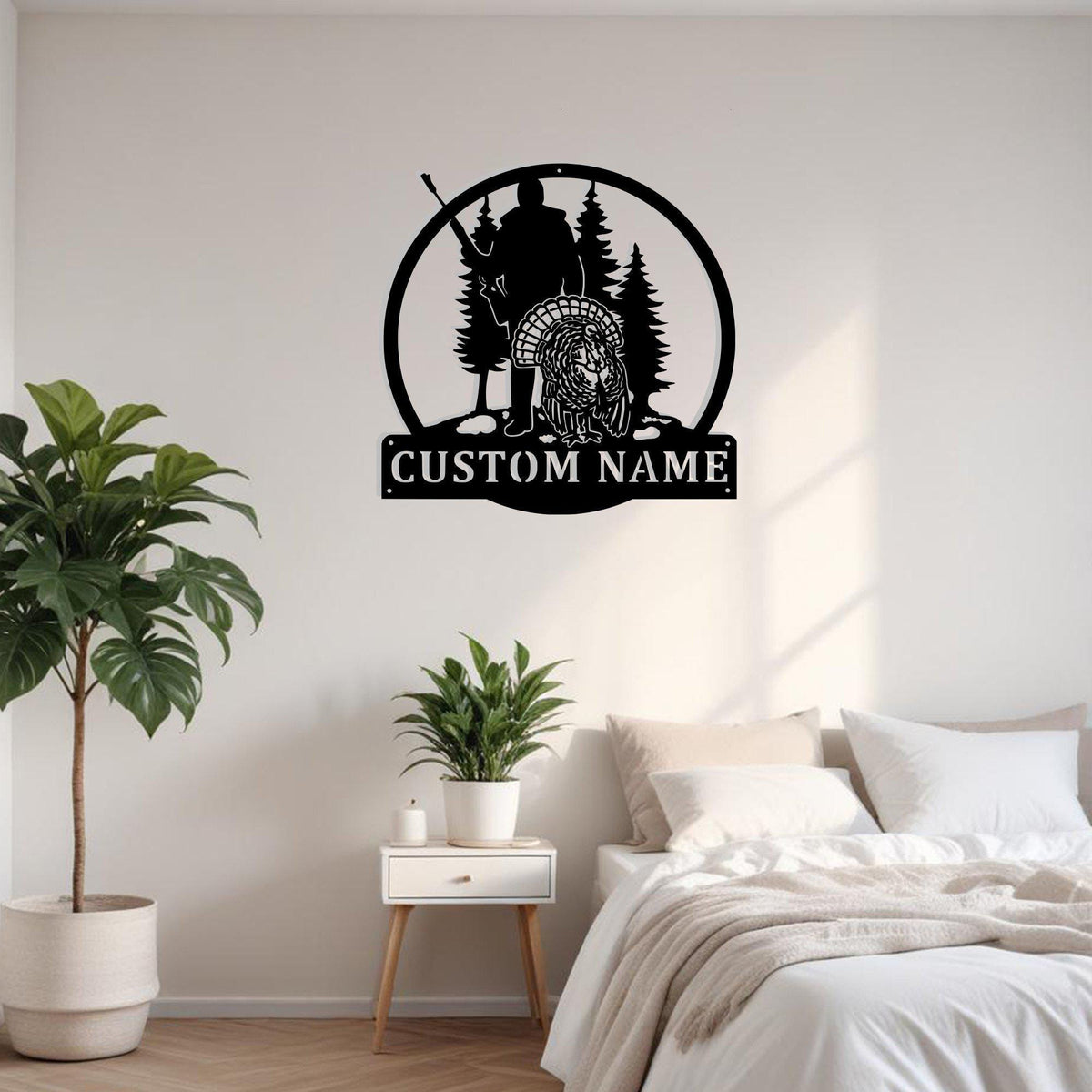 Custom Turkey Hunter Metal Sign Wall Art With Led Light Personalized Turkey Hunter Head Name Sign Decoration For Room Hunting Metal Led Decor