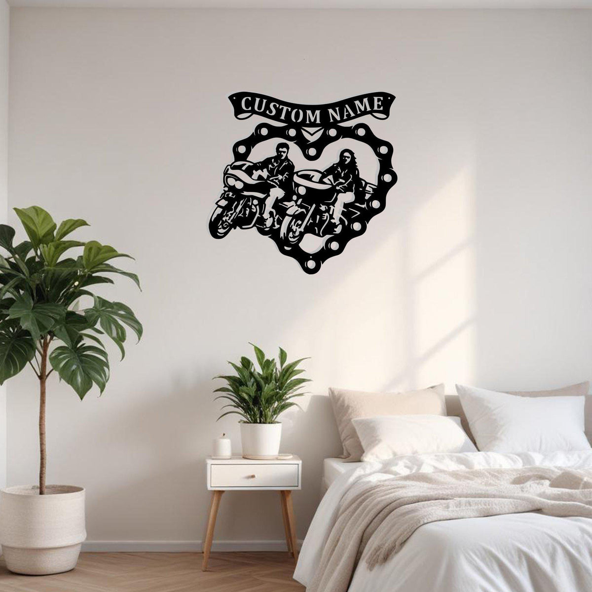 Custom Sweetheart Motorcycle Riding Couple Metal Sign Wall Art With Led Light Personalized Motorcycle Name Sign Decoration For Room Biker Gift
