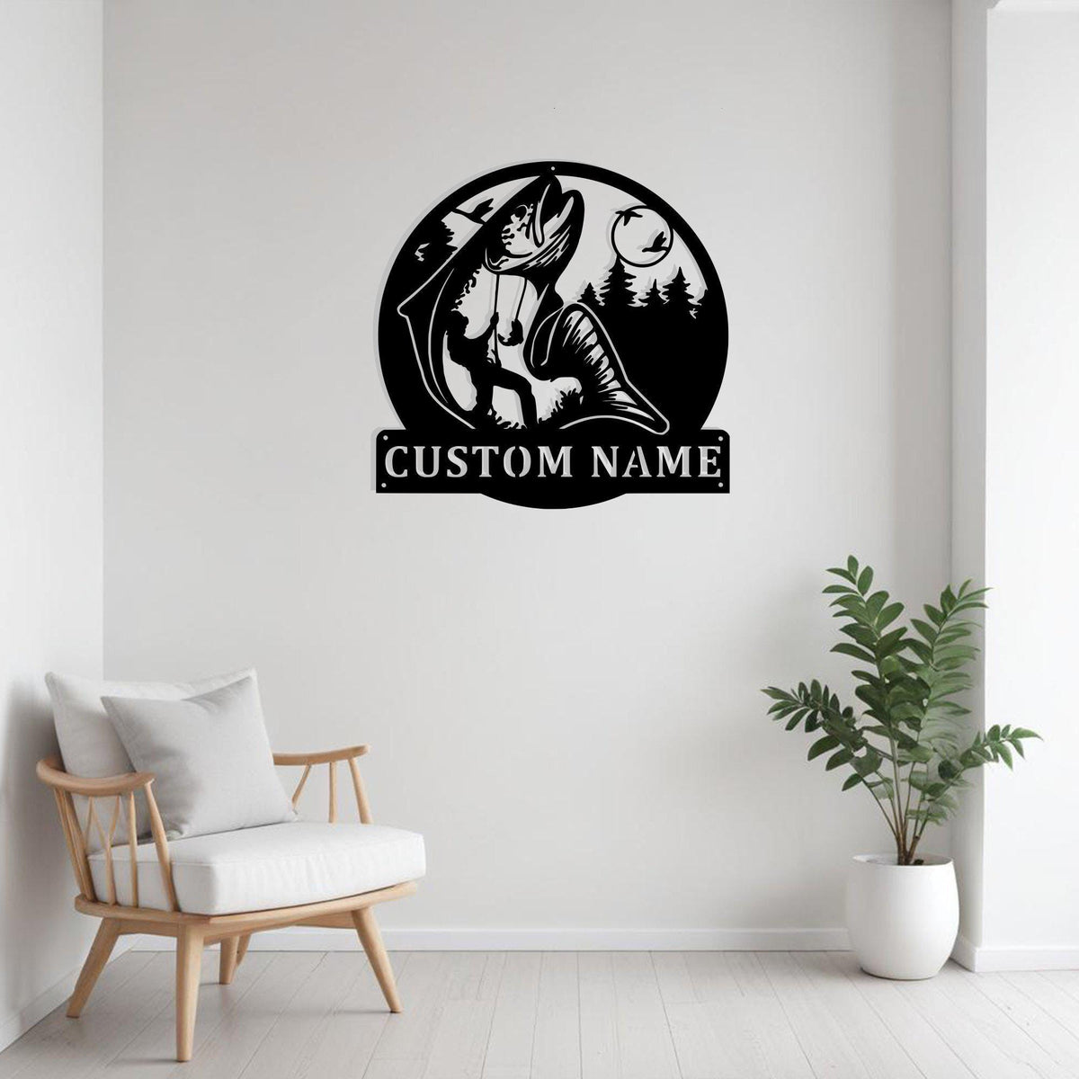 Custom Salmon Fishing Metal Sign Wall Art With Led Light Personalized Salmon Fisher Name Sign Decoration For Room Fish Metal Led Decor