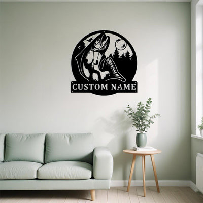 Custom Salmon Fishing Metal Sign Wall Art With Led Light Personalized Salmon Fisher Name Sign Decoration For Room Fish Metal Led Decor