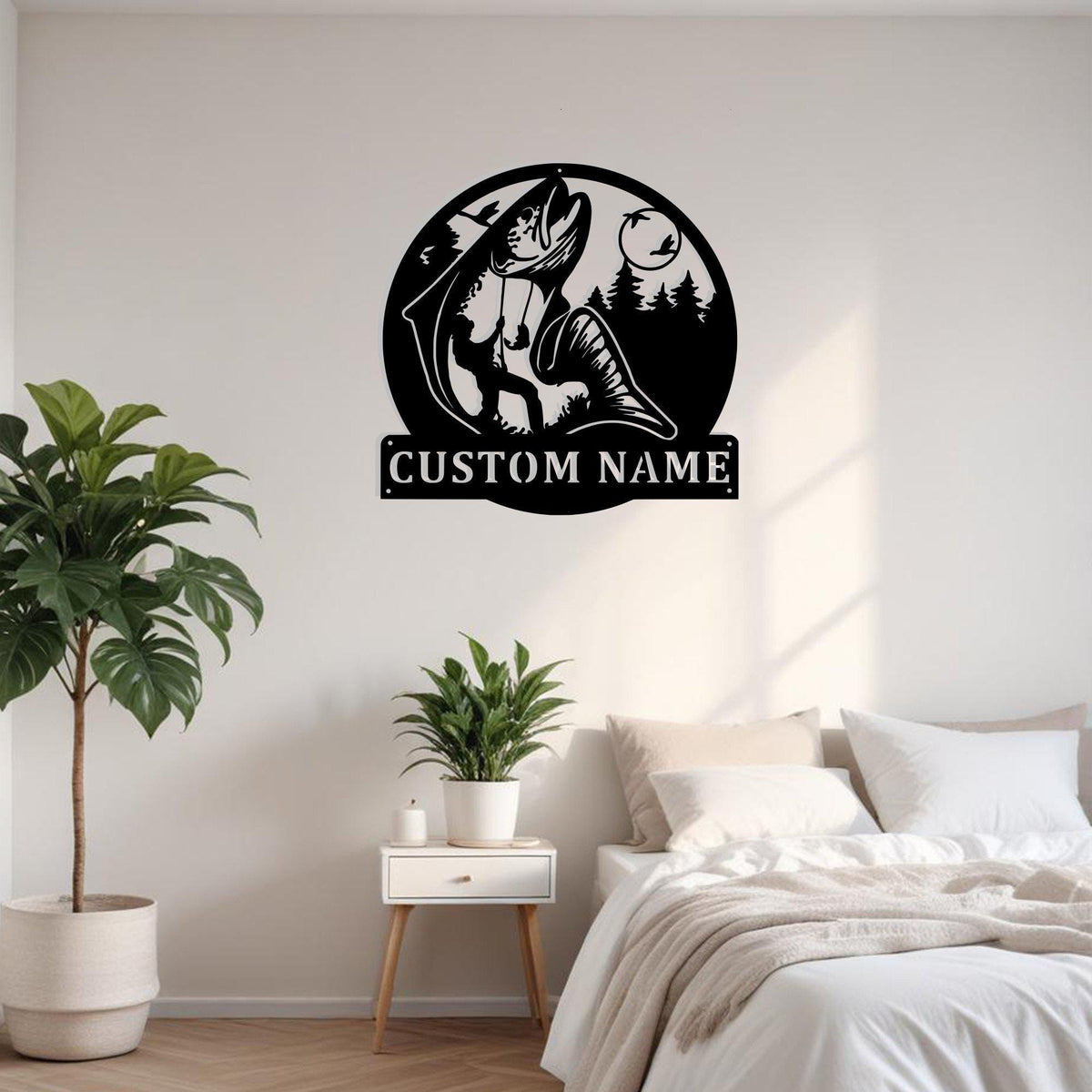 Custom Salmon Fishing Metal Sign Wall Art With Led Light Personalized Salmon Fisher Name Sign Decoration For Room Fish Metal Led Decor