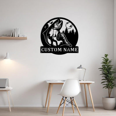 Custom Salmon Fishing Metal Sign Wall Art With Led Light Personalized Salmon Fisher Name Sign Decoration For Room Fish Metal Led Decor