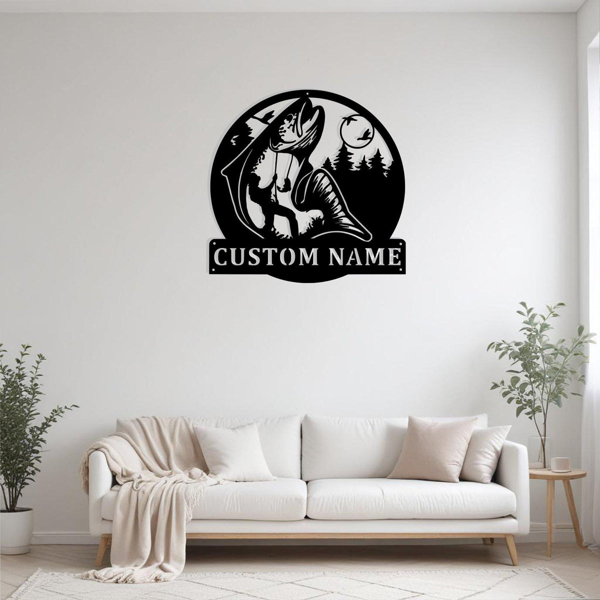Custom Salmon Fishing Metal Sign Wall Art With Led Light Personalized Salmon Fisher Name Sign Decoration For Room Fish Metal Led Decor