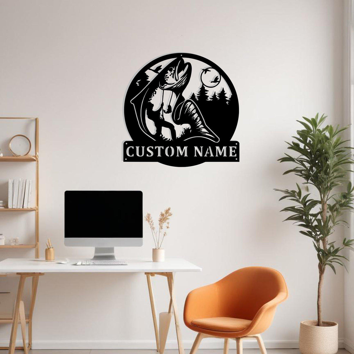 Custom Salmon Fishing Metal Sign Wall Art With Led Light Personalized Salmon Fisher Name Sign Decoration For Room Fish Metal Led Decor