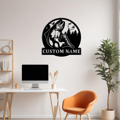 Custom Salmon Fishing Metal Sign Wall Art With Led Light Personalized Salmon Fisher Name Sign Decoration For Room Fish Metal Led Decor