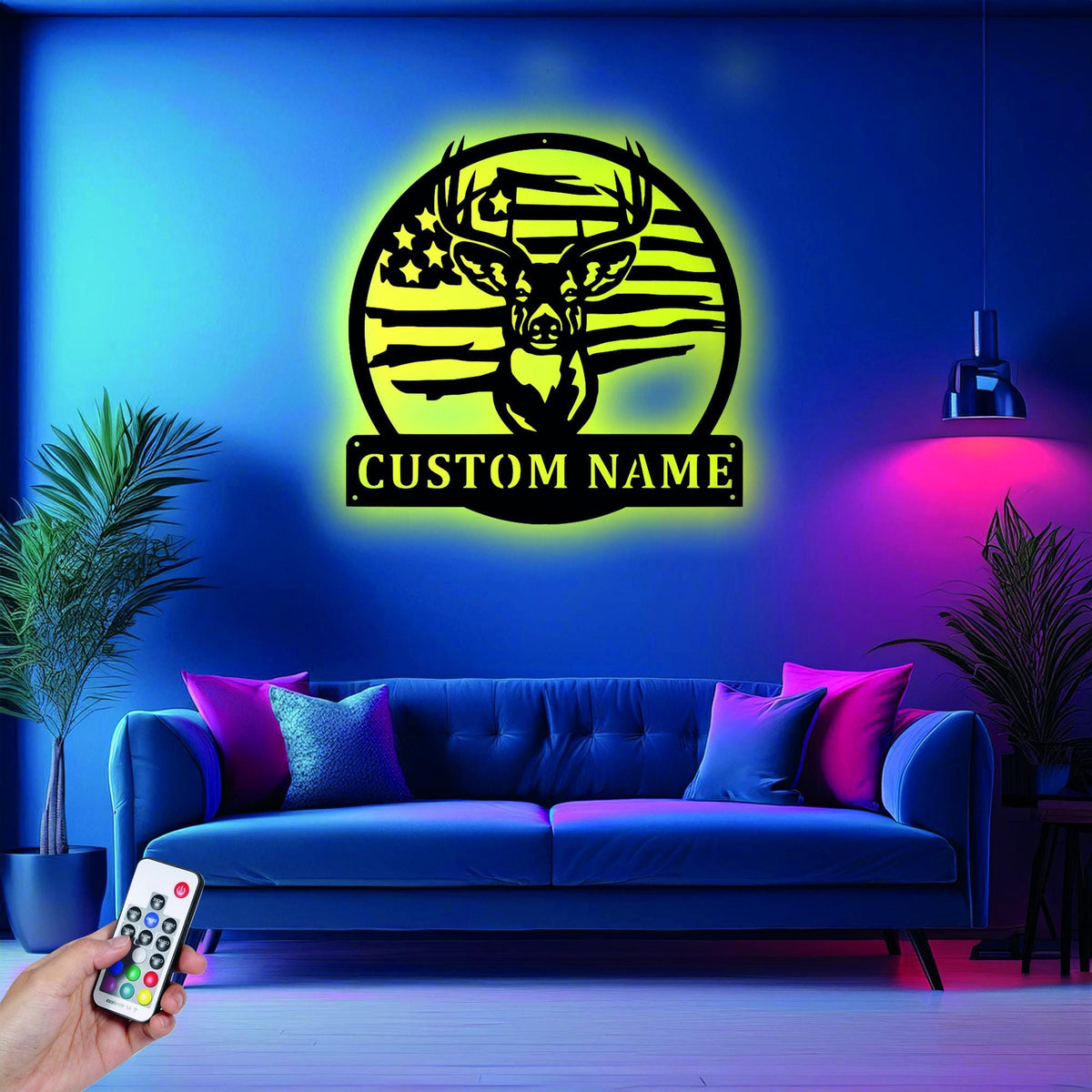 Custom Usa Flag American Hunting Player Metal Sign Wall Art With Led Light Personalized Hunter Name Sign Decoration For Room Hunting Wall Decor