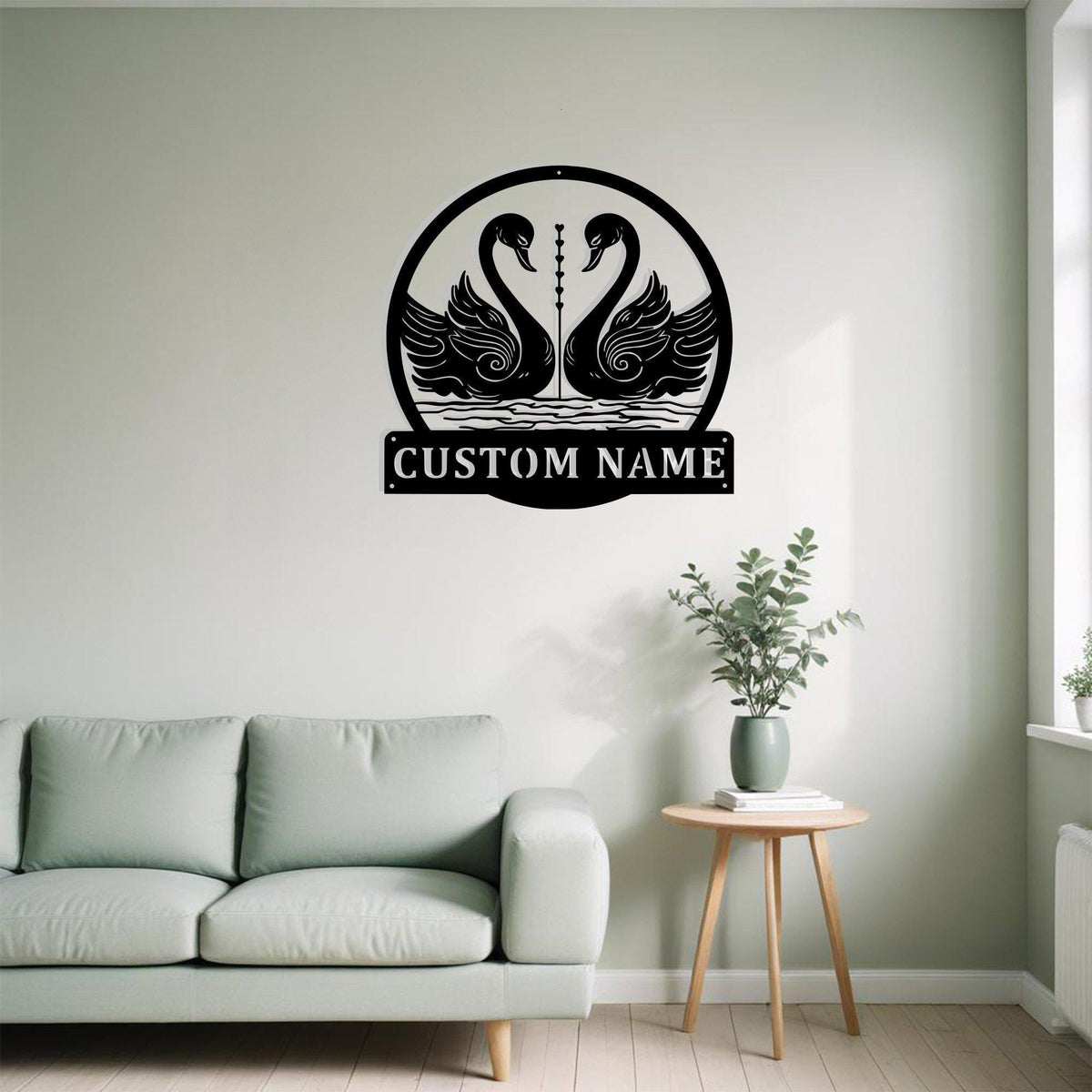 Custom Swan Couple Metal Sign Wall Art With Led Light Personalized Swan Name Sign Decoration For Room Swan Metal Led Wall Decor Romantic Decor
