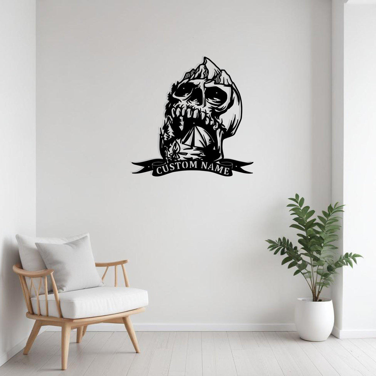 Custom Skull Camping Metal Sign Wall Art With Led Light Personalized Camper Name Sign Decoration For Room Camping Metal Led Wall Decor