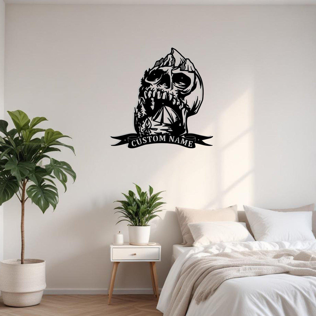 Custom Skull Camping Metal Sign Wall Art With Led Light Personalized Camper Name Sign Decoration For Room Camping Metal Led Wall Decor