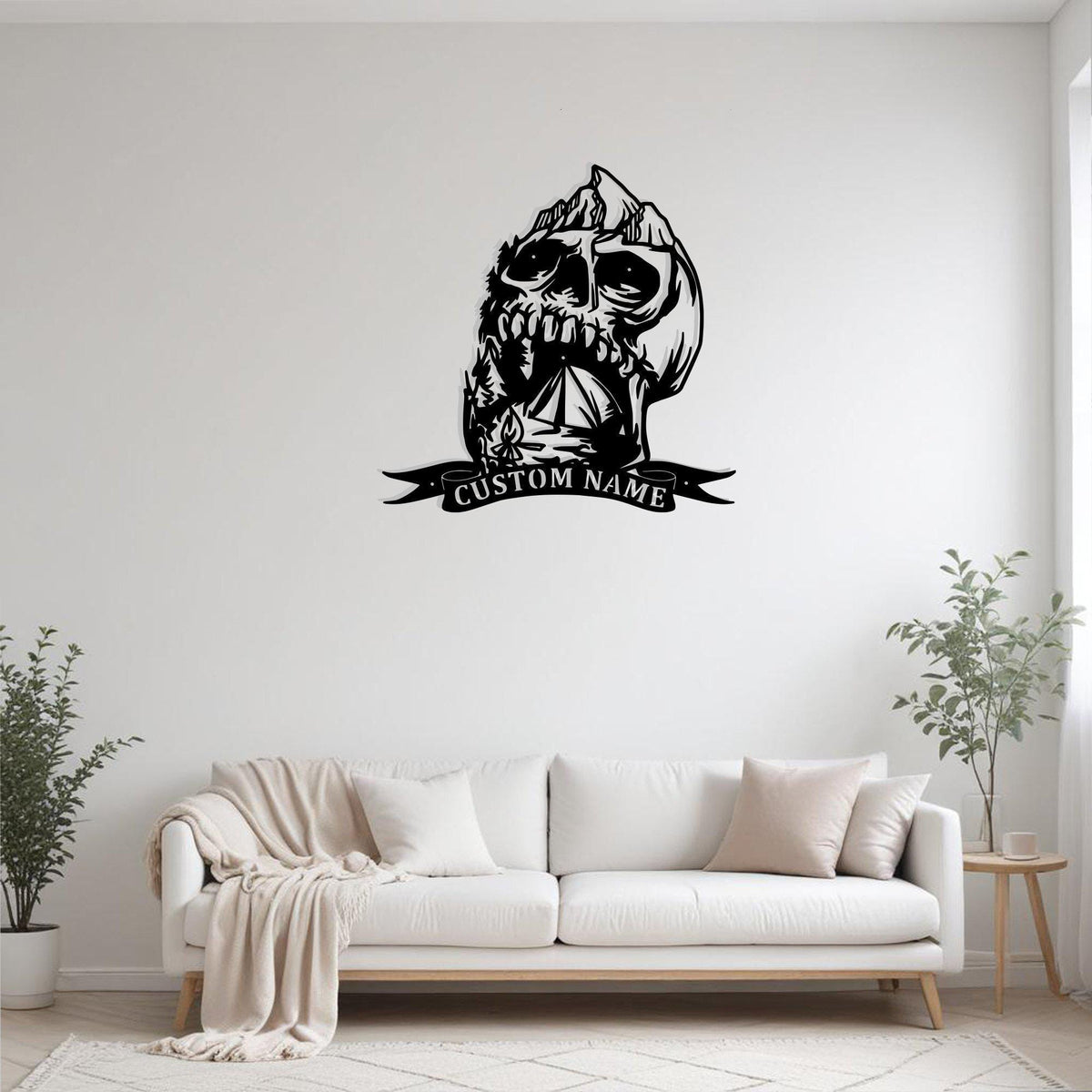Custom Skull Camping Metal Sign Wall Art With Led Light Personalized Camper Name Sign Decoration For Room Camping Metal Led Wall Decor