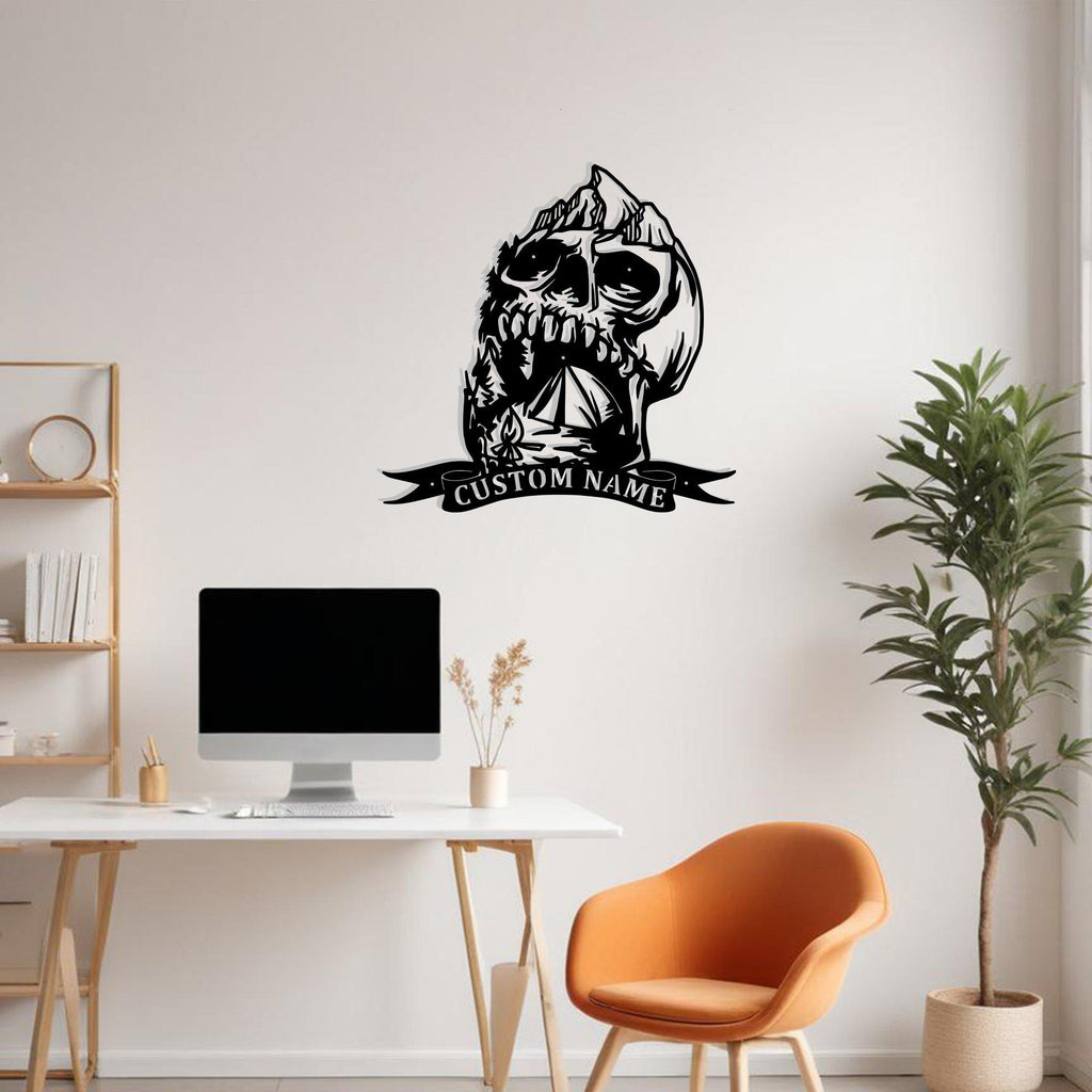 Custom Skull Camping Metal Sign Wall Art With Led Light Personalized Camper Name Sign Decoration For Room Camping Metal Led Wall Decor