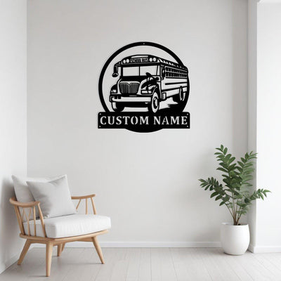 Custom School Bus Metal Sign Wall Art With Led Light Personalized Bus Driver Name Sign Decoration For Room School Bus Metal Led Decor