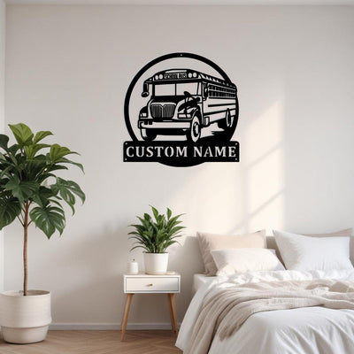 Custom School Bus Metal Sign Wall Art With Led Light Personalized Bus Driver Name Sign Decoration For Room School Bus Metal Led Decor