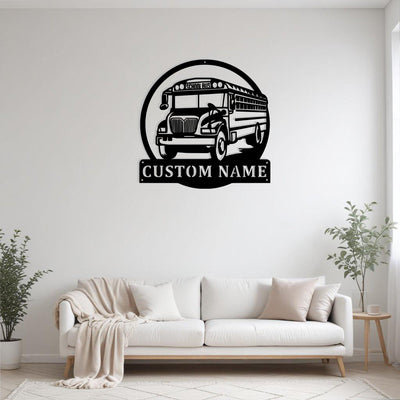 Custom School Bus Metal Sign Wall Art With Led Light Personalized Bus Driver Name Sign Decoration For Room School Bus Metal Led Decor