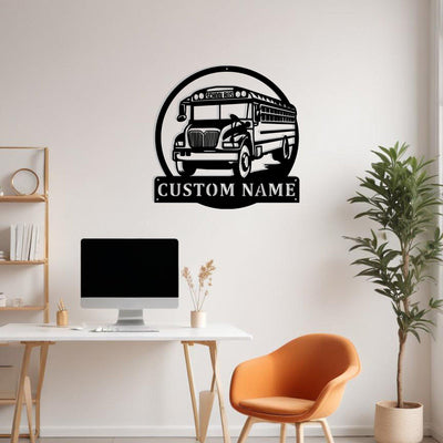 Custom School Bus Metal Sign Wall Art With Led Light Personalized Bus Driver Name Sign Decoration For Room School Bus Metal Led Decor