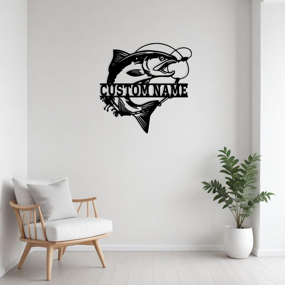 Custom Salmon Fish Metal Sign Wall Art With Led Light Personalized Salmon Fish Name Sign Decoration For Room Fishing Metal Led Decor Fish Art