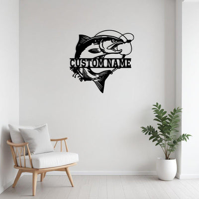 Custom Salmon Fish Metal Sign Wall Art With Led Light Personalized Salmon Fish Name Sign Decoration For Room Fishing Metal Led Decor Fish Art