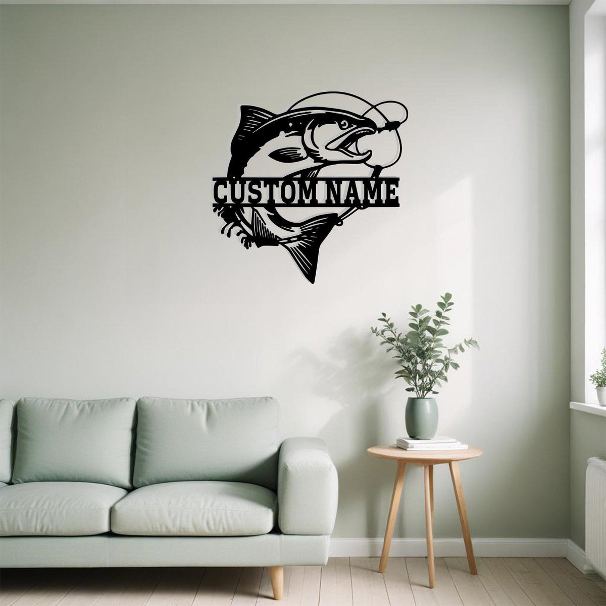 Custom Salmon Fish Metal Sign Wall Art With Led Light Personalized Salmon Fish Name Sign Decoration For Room Fishing Metal Led Decor Fish Art