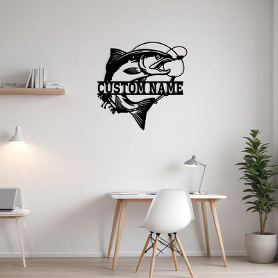 Custom Salmon Fish Metal Sign Wall Art With Led Light Personalized Salmon Fish Name Sign Decoration For Room Fishing Metal Led Decor Fish Art