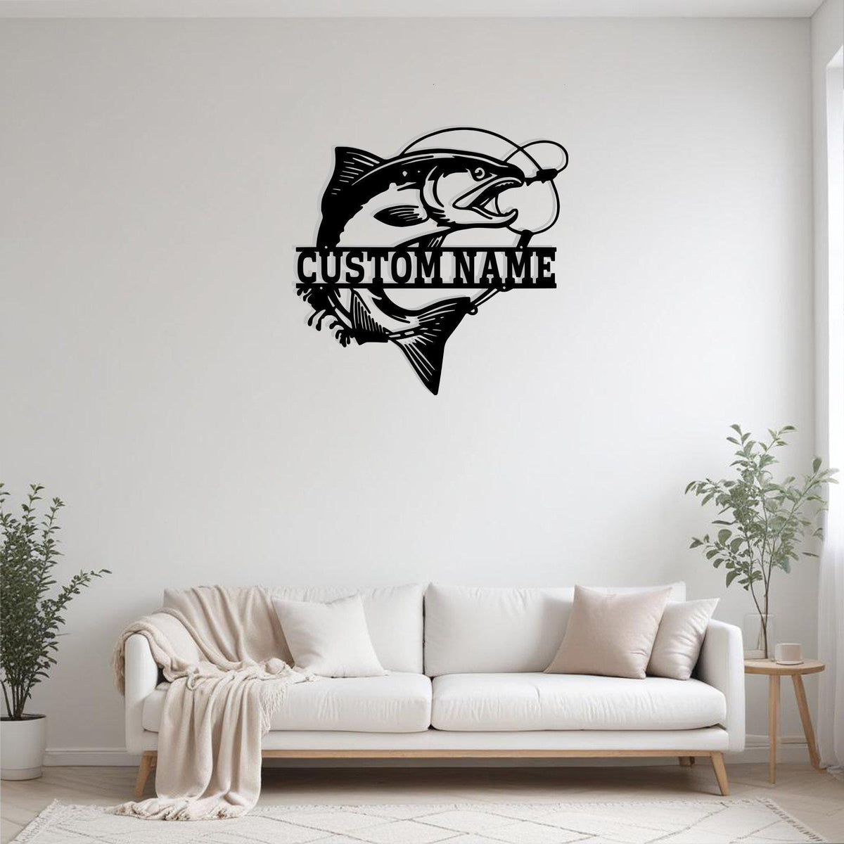 Custom Salmon Fish Metal Sign Wall Art With Led Light Personalized Salmon Fish Name Sign Decoration For Room Fishing Metal Led Decor Fish Art