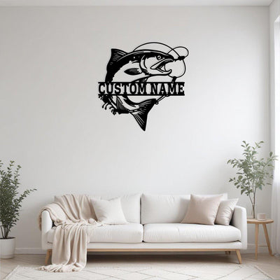 Custom Salmon Fish Metal Sign Wall Art With Led Light Personalized Salmon Fish Name Sign Decoration For Room Fishing Metal Led Decor Fish Art