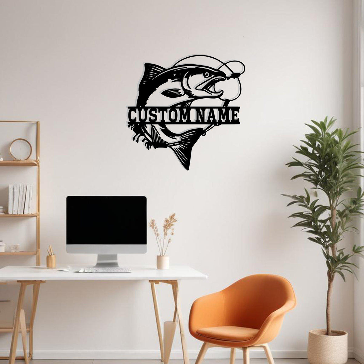Custom Salmon Fish Metal Sign Wall Art With Led Light Personalized Salmon Fish Name Sign Decoration For Room Fishing Metal Led Decor Fish Art