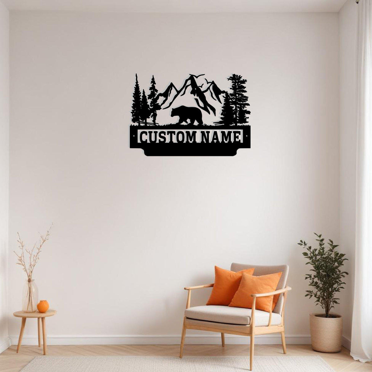 Custom Mountain Landscape Bear Metal Sign Wall Art With Led Light Personalized Bear Name Sign Decoration For Room Nature Landscape Home Decor
