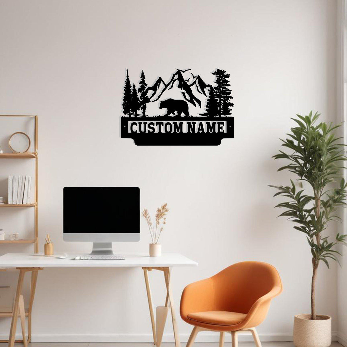 Custom Mountain Landscape Bear Metal Sign Wall Art With Led Light Personalized Bear Name Sign Decoration For Room Nature Landscape Home Decor