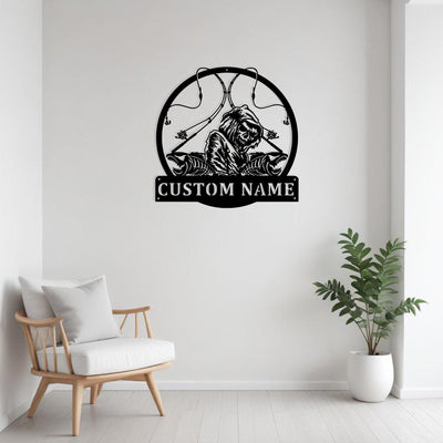 Custom Fish Reaper Skull Metal Sign Wall Art With Led Light Personalized Fisherman Name Sign Decoration For Room Fishing Metal Home Decor