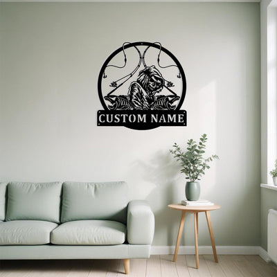Custom Fish Reaper Skull Metal Sign Wall Art With Led Light Personalized Fisherman Name Sign Decoration For Room Fishing Metal Home Decor