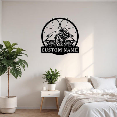 Custom Fish Reaper Skull Metal Sign Wall Art With Led Light Personalized Fisherman Name Sign Decoration For Room Fishing Metal Home Decor