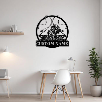 Custom Fish Reaper Skull Metal Sign Wall Art With Led Light Personalized Fisherman Name Sign Decoration For Room Fishing Metal Home Decor