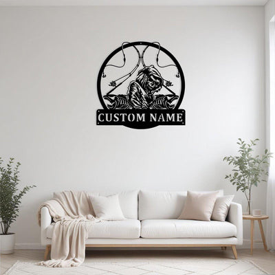 Custom Fish Reaper Skull Metal Sign Wall Art With Led Light Personalized Fisherman Name Sign Decoration For Room Fishing Metal Home Decor