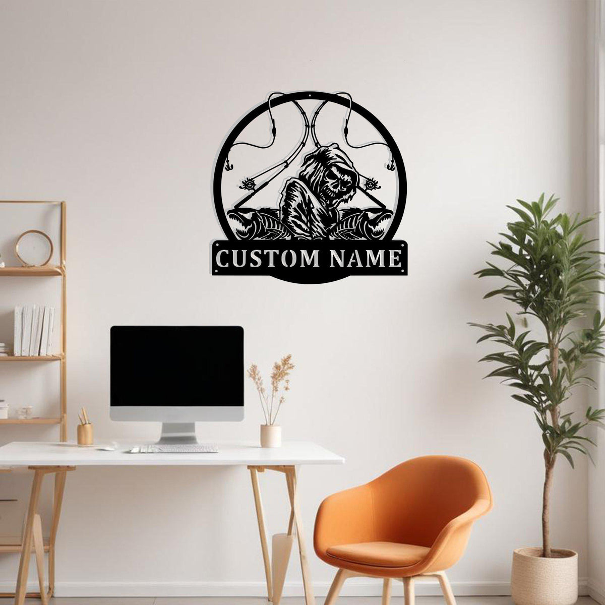 Custom Fish Reaper Skull Metal Sign Wall Art With Led Light Personalized Fisherman Name Sign Decoration For Room Fishing Metal Home Decor