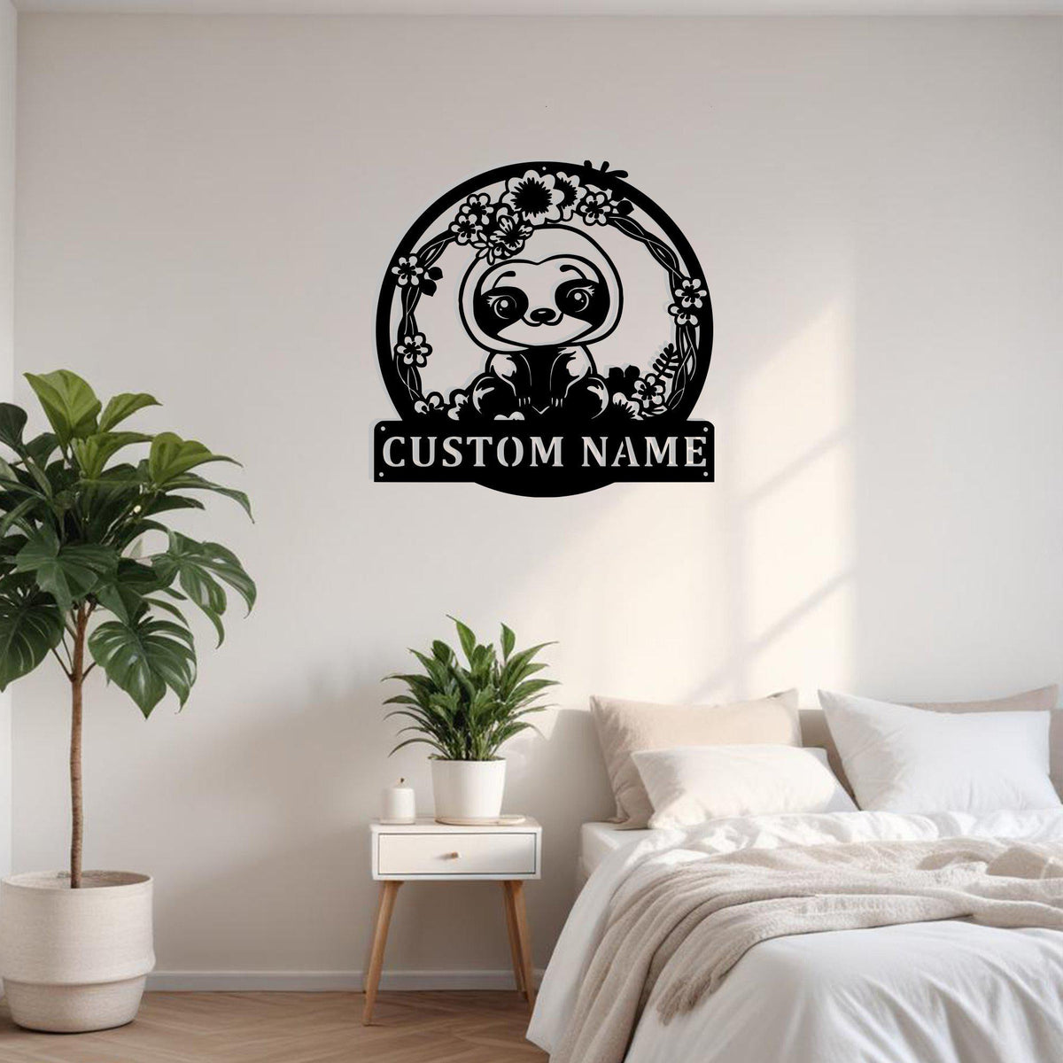 Custom Cute Floral Sloth Metal Sign Wall Art Personalized Sloth Decoration For Room Sloth Home Decor Cute Floral Sloth Kids Room Decoration