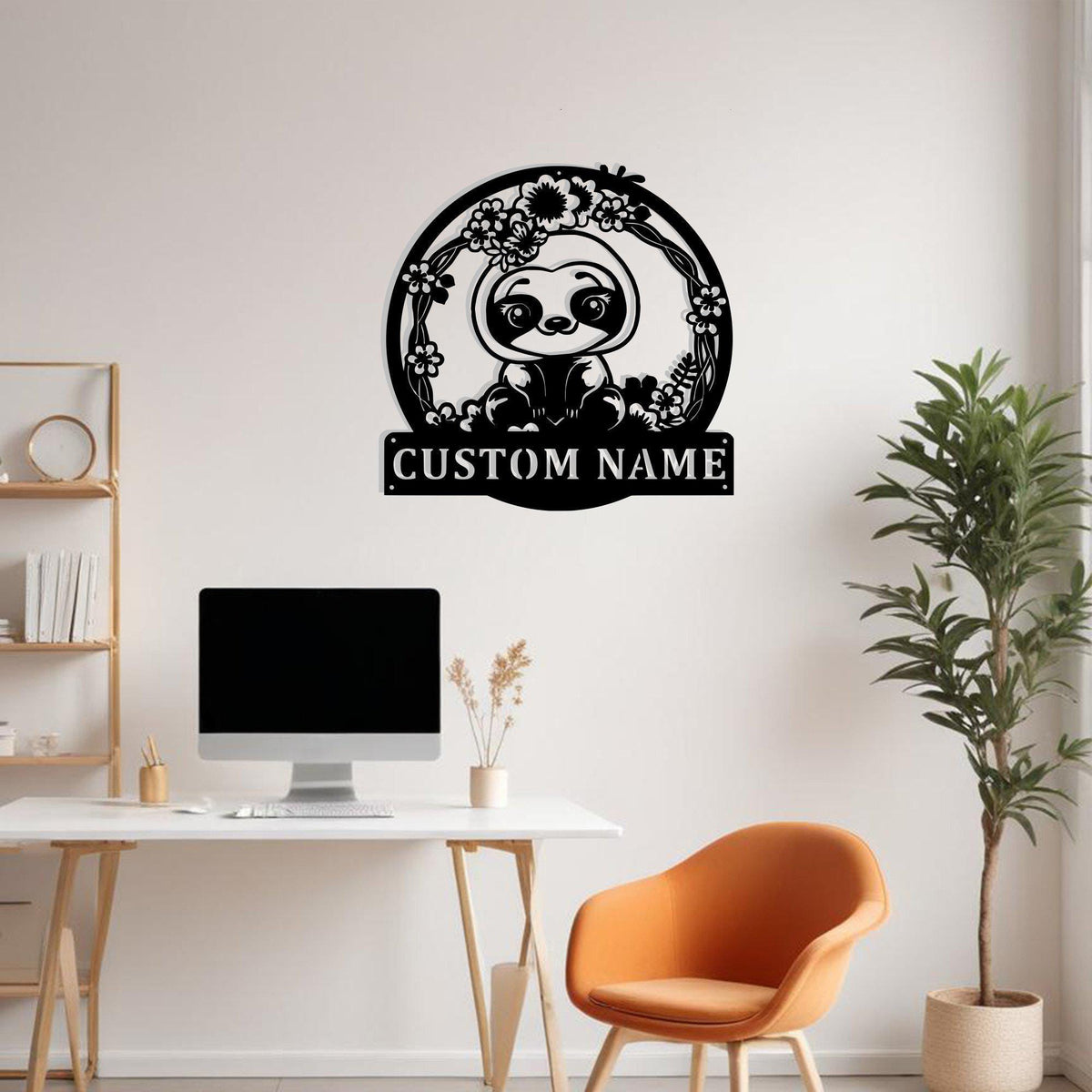 Custom Cute Floral Sloth Metal Sign Wall Art Personalized Sloth Decoration For Room Sloth Home Decor Cute Floral Sloth Kids Room Decoration