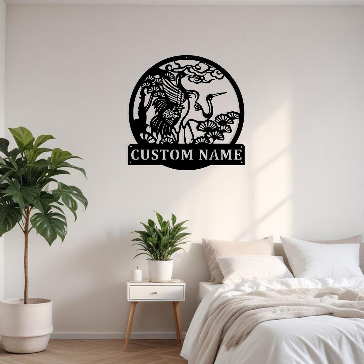 Custom Stork Pine Tree Metal Sign Wall Art Personalized Couple Stork Decoration For Room Stork Home Decor Stork Animal Lover Bird Lovers Art