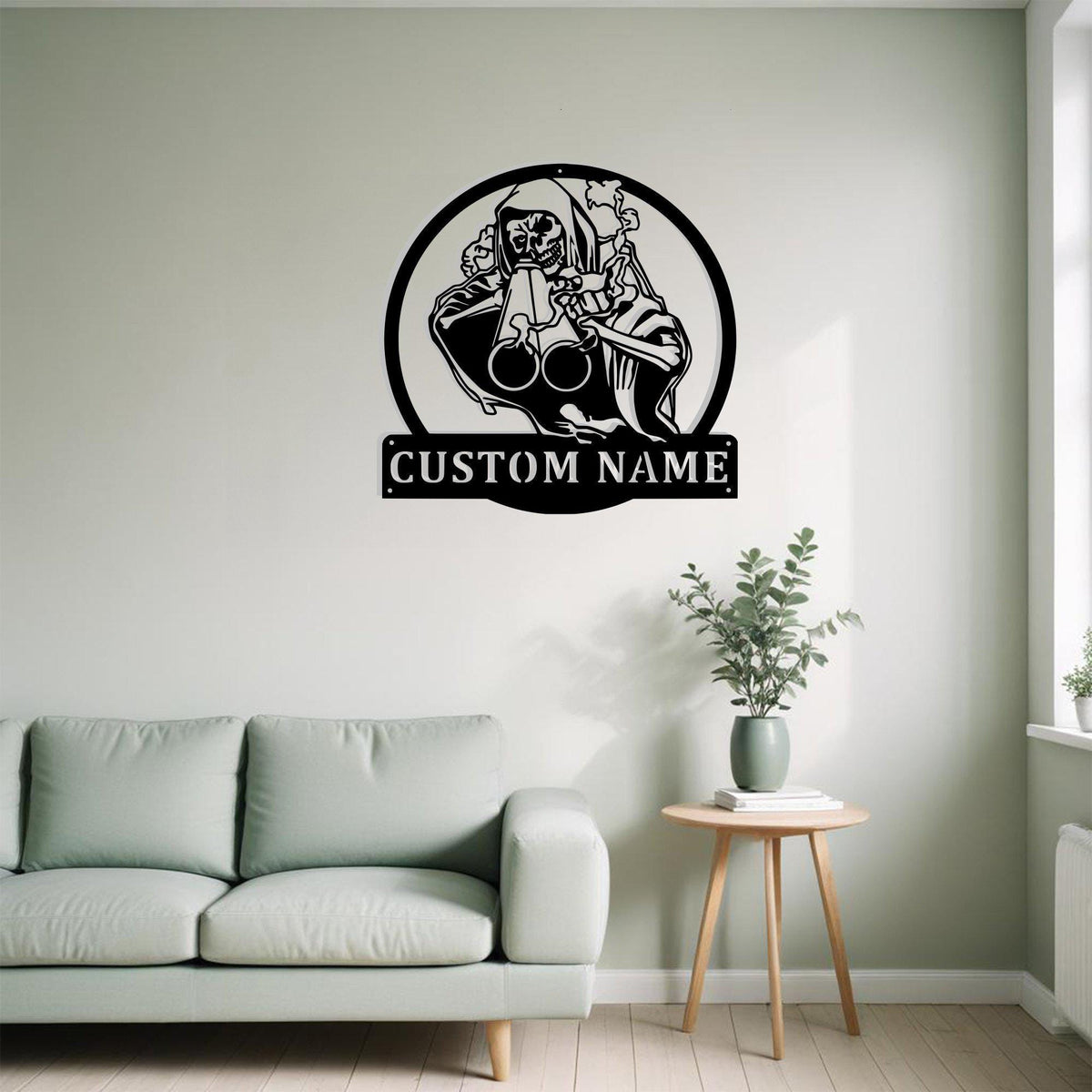 Custom Grim Reaper Shotgun Hunting Metal Sign Wall Art With Led Light Personalized Bow Hunting Decoration For Room Gothic Skull Home Decor