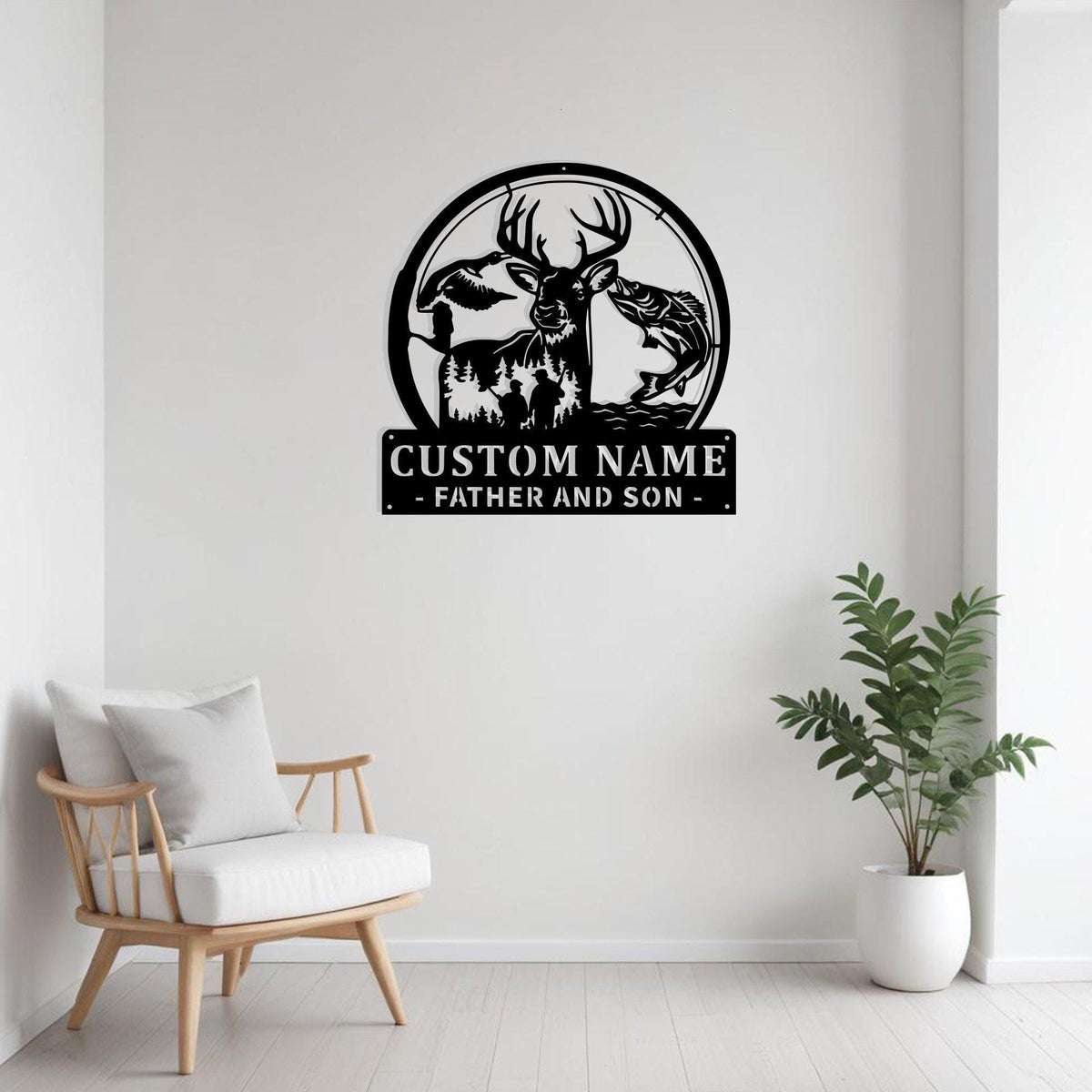 Custom Hunting And Fishing Father And Son Metal Sign Wall Art With Led Light Personalized Hunting Name Sign Decoration For Room Father Day Gift