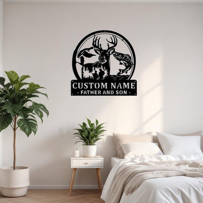 Custom Hunting And Fishing Father And Son Metal Sign Wall Art With Led Light Personalized Hunting Name Sign Decoration For Room Father Day Gift
